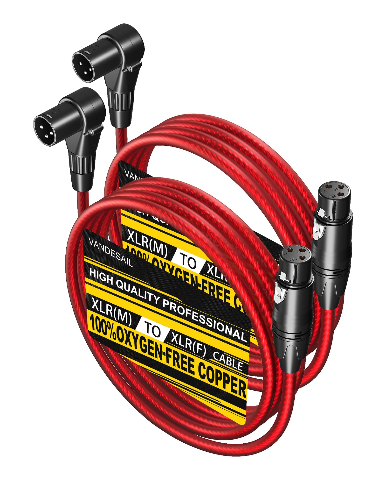 VANDESAIL XLR Microphone Cable 6 Feet 2 Pack Right Angle XLR Cables 6ft Male to Straight Female Mic Cord 3 Pin for Speakers Audio Interface Pro Camcorders DSLR Video Cameras Recording Red