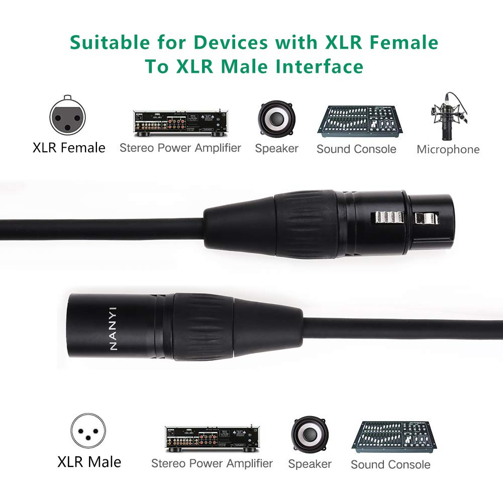 NANYI XLR Male to Female Microphone Cable, 3-Pin, DMX Patch Cord, 16ft