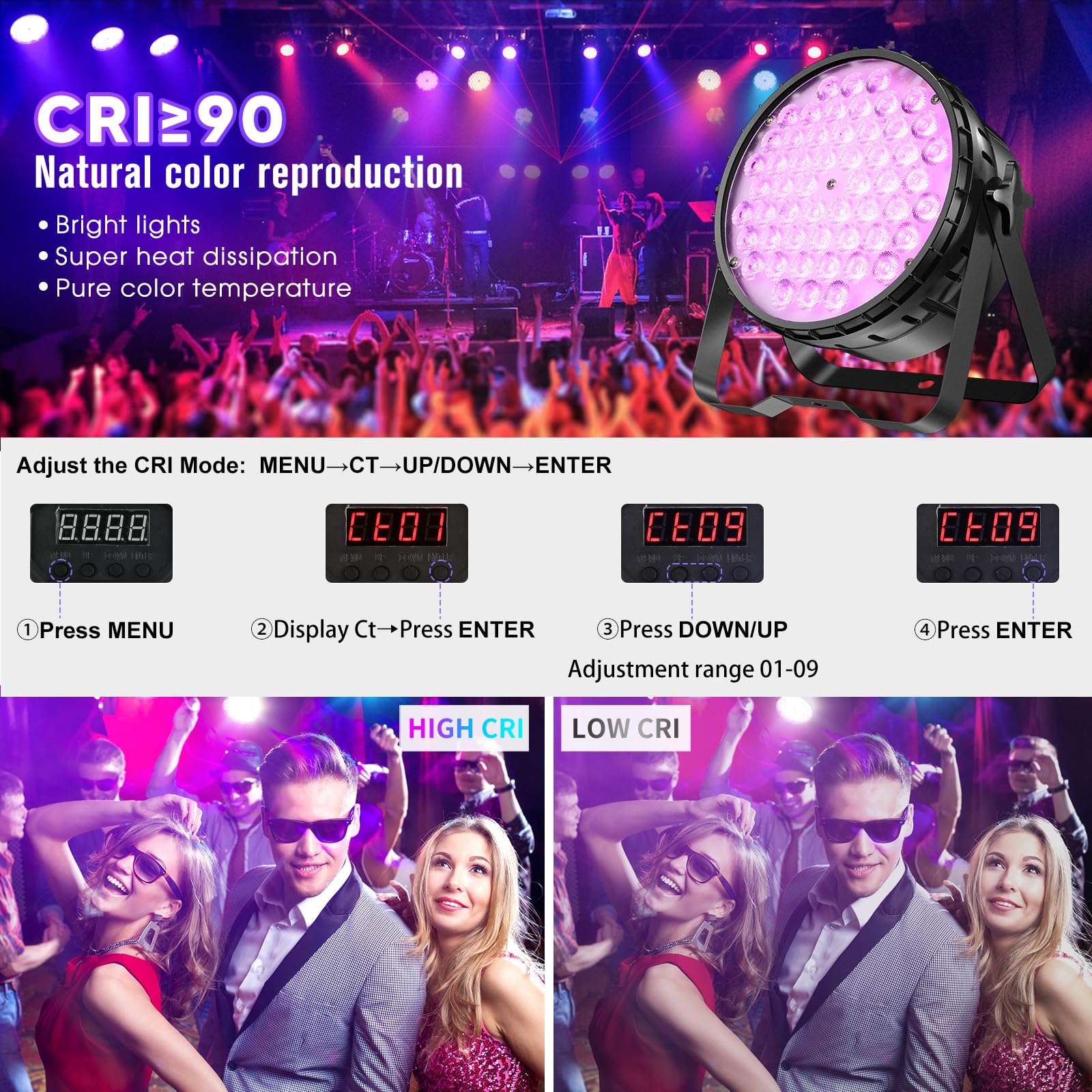 Betopper 54 * 4W LED Stage Light,4 in 1 RGBW High CRI DJ Par Lights-4 Packs