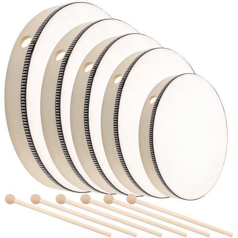 TAICHEUT 5 Pcs Hand Drum Set, 6 Inch 7 Inch 8 Inch 10 Inch 12 Inch Wood Frame Drum Kit with Drum Stick, Hand Held Drums for Adults, Beginners Party Supplies