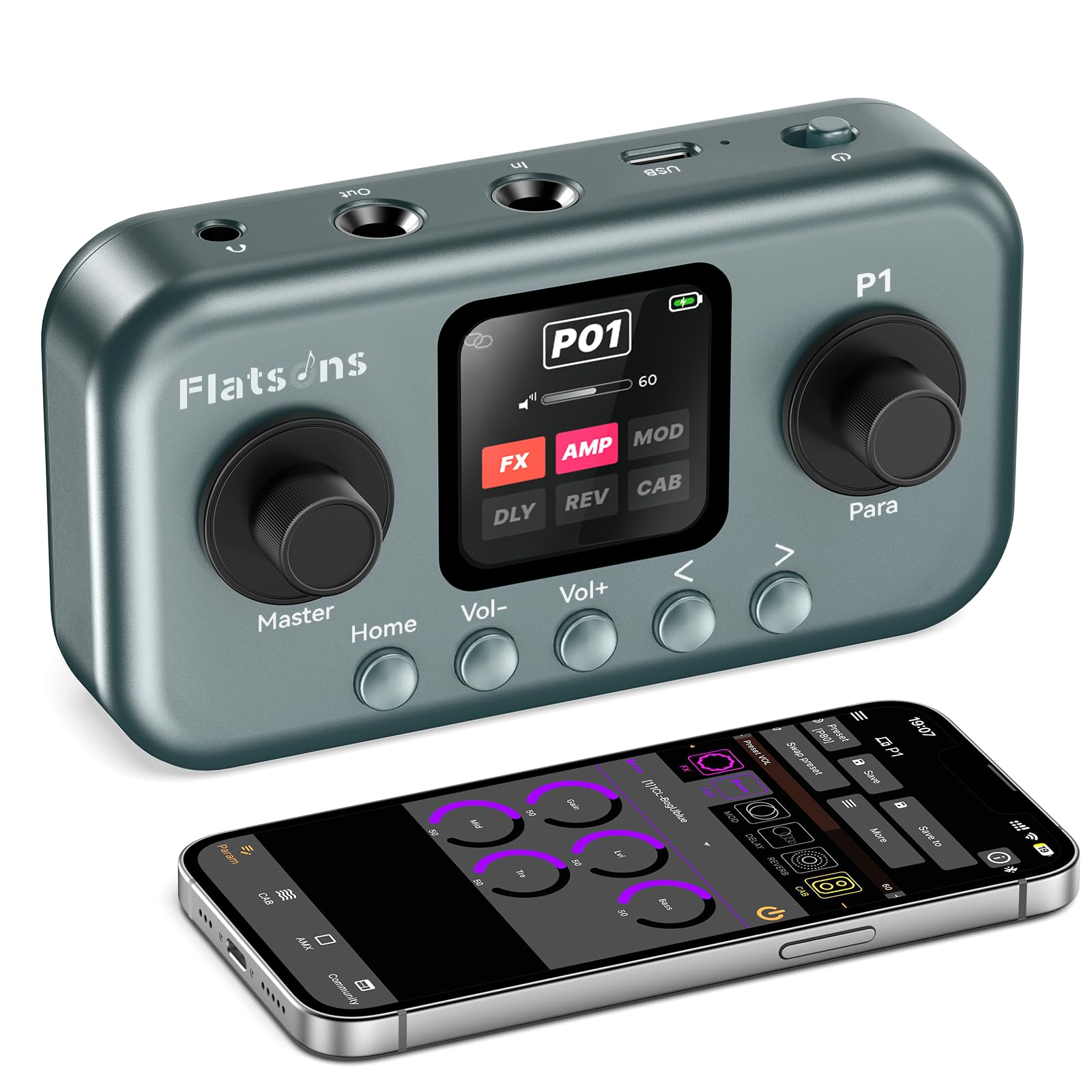 Flatsons P1 Portable Multi Effects Guitar Pedals, 80+ Effects, Rechargeable