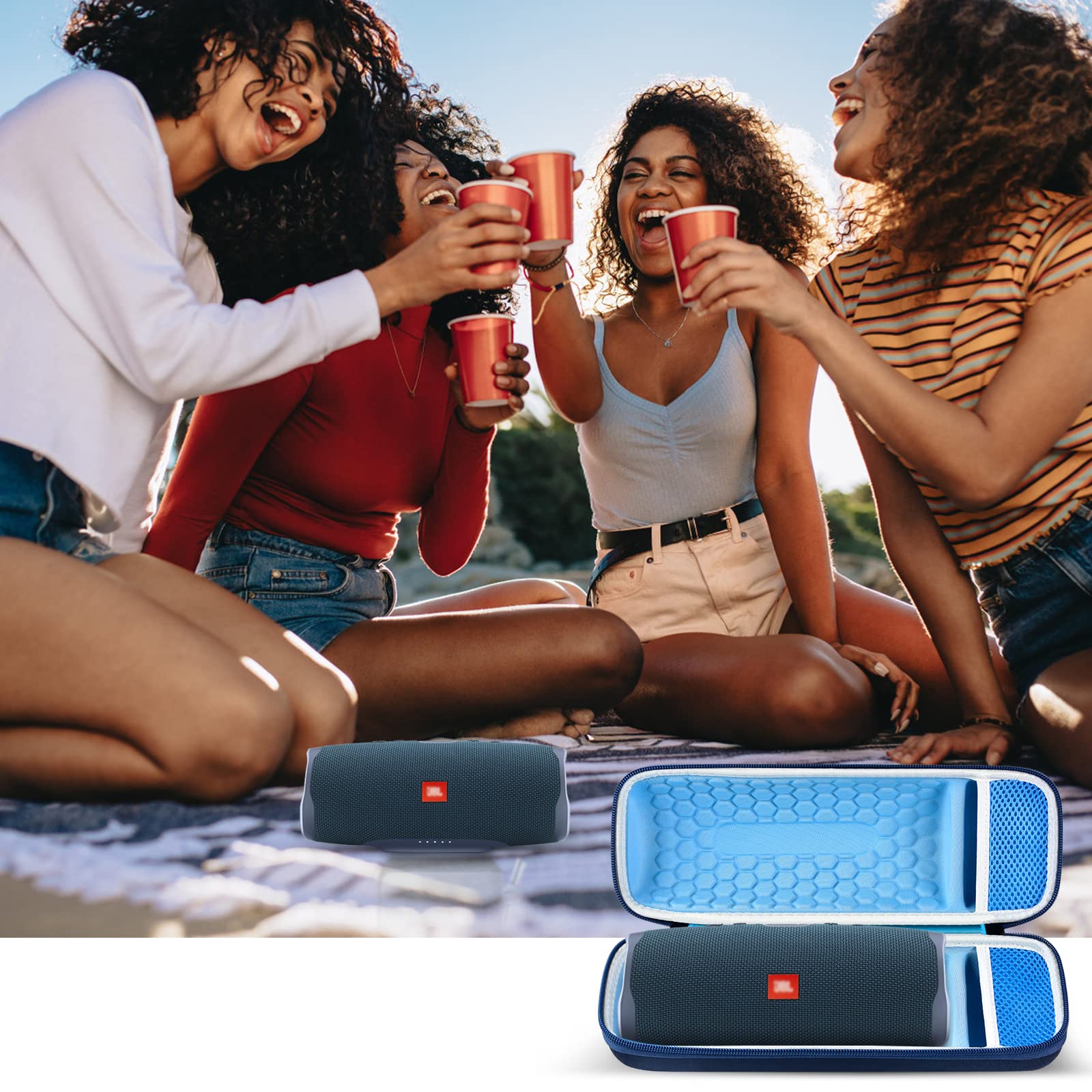 Comecase Hard Travel Case for JBL Charge 4/ Charge 5 Waterproof Bluetooth Speaker. Carrying Storage Bag Fits Charger and USB Cable – Blue+Inside Blue (Case Only)