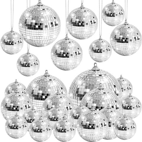 Kepfire 17pcs Hanging Silver Disco Ball,Mirror Balls for Party Decor