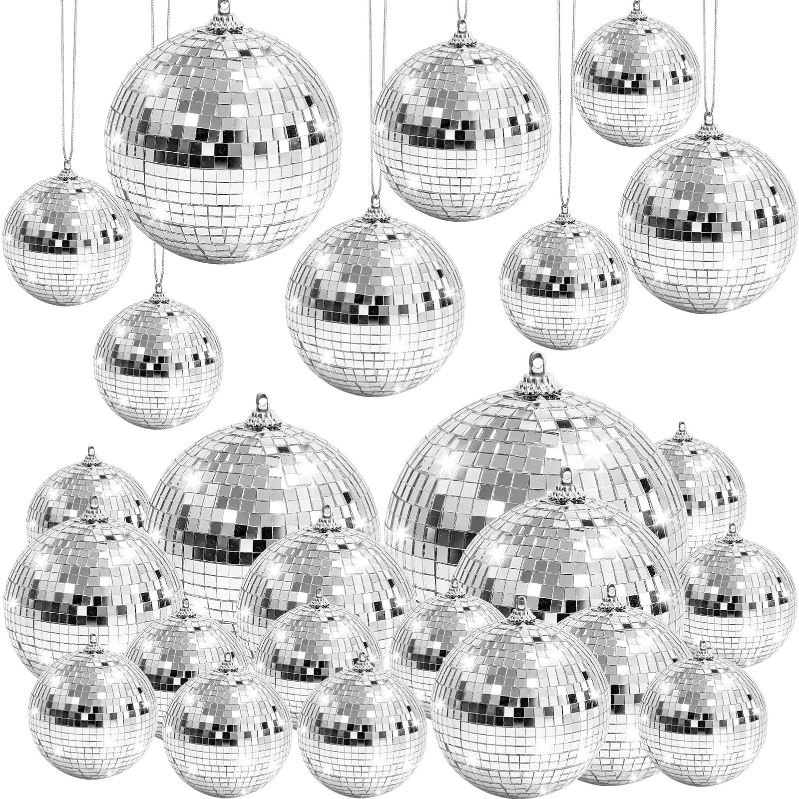 Kepfire 17pcs Hanging Silver Disco Ball,Mirror Balls for Party Decor