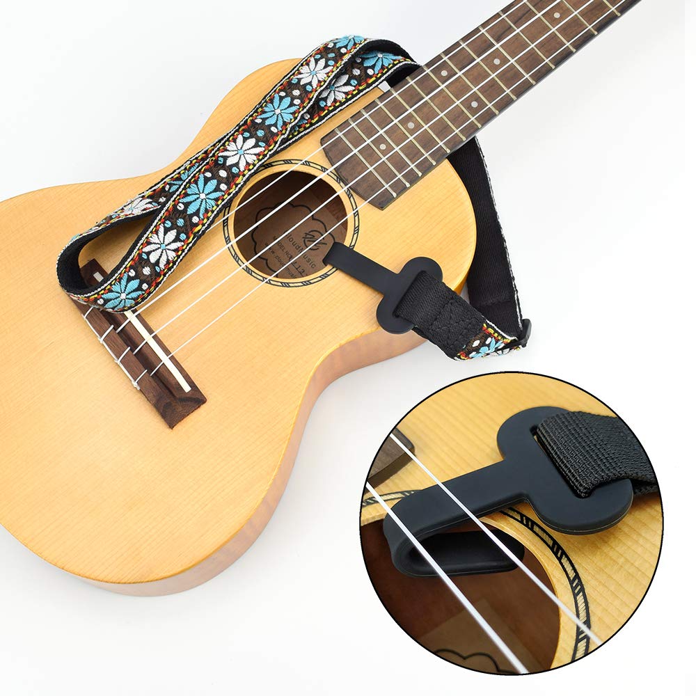 CLOUDMUSIC Ukulele Strap Clip On, Blue White Flower
