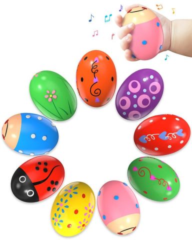 Tonberless 9 Pack Wooden Percussion Musical Shaker Easter Basket Stuffers for Toddler, Prefilled Easter Eggs Fillers Basket Essentials for Gifts Toys for Toddlers Kids Babies Boys Girls