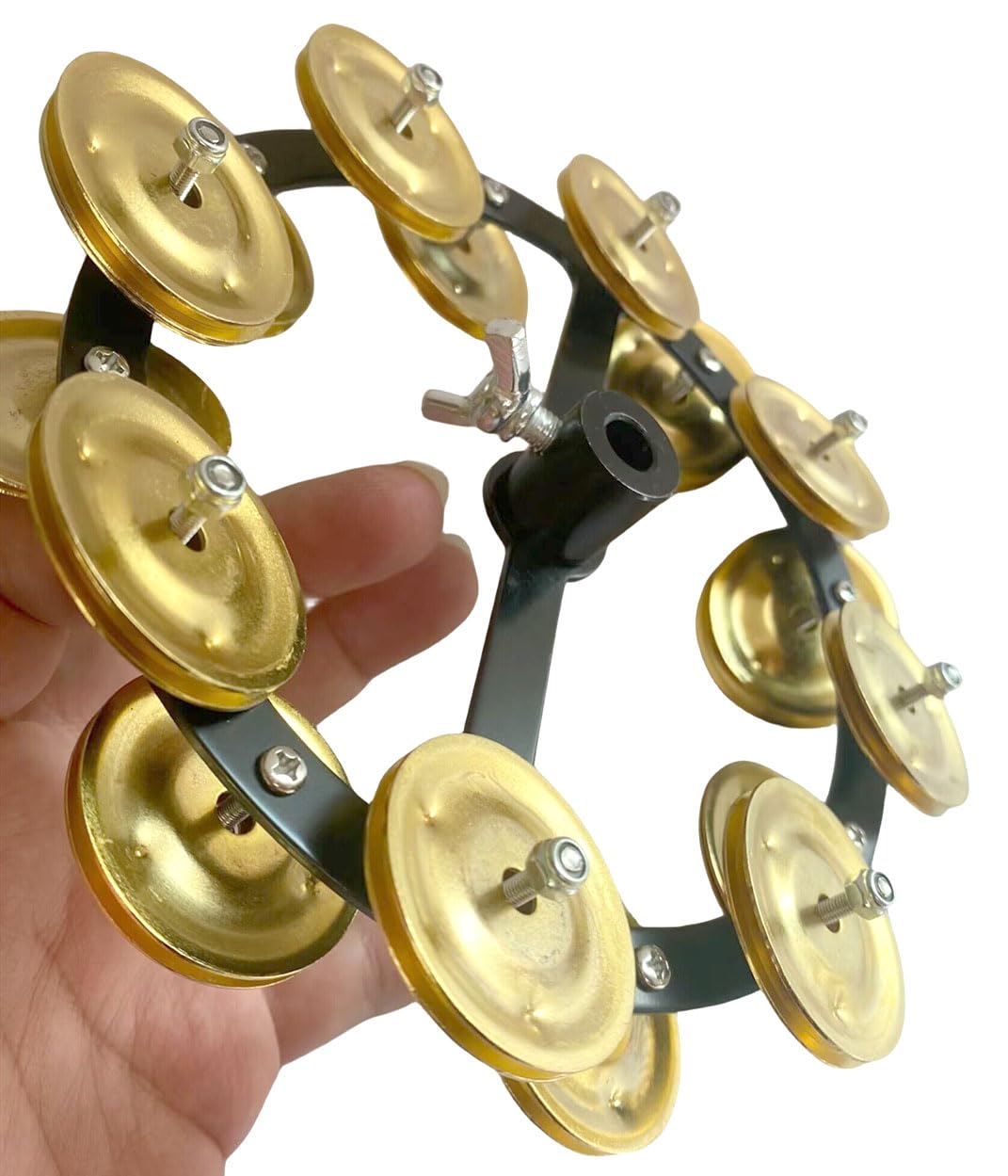TUOREN 5.5″ Mountable Symbal Hihat Tambourine with 8 Double Row Steel Jingles for Drum Set Golden