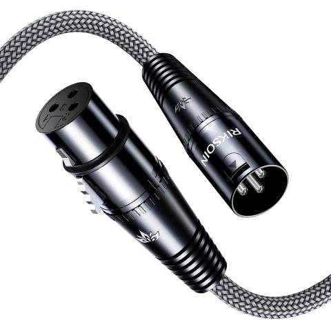 RIKSOIN 3 Pin XLR Cable 4FT/1.2M, Nylon Braided Male to Female Balanced Mic Cable- Gray
