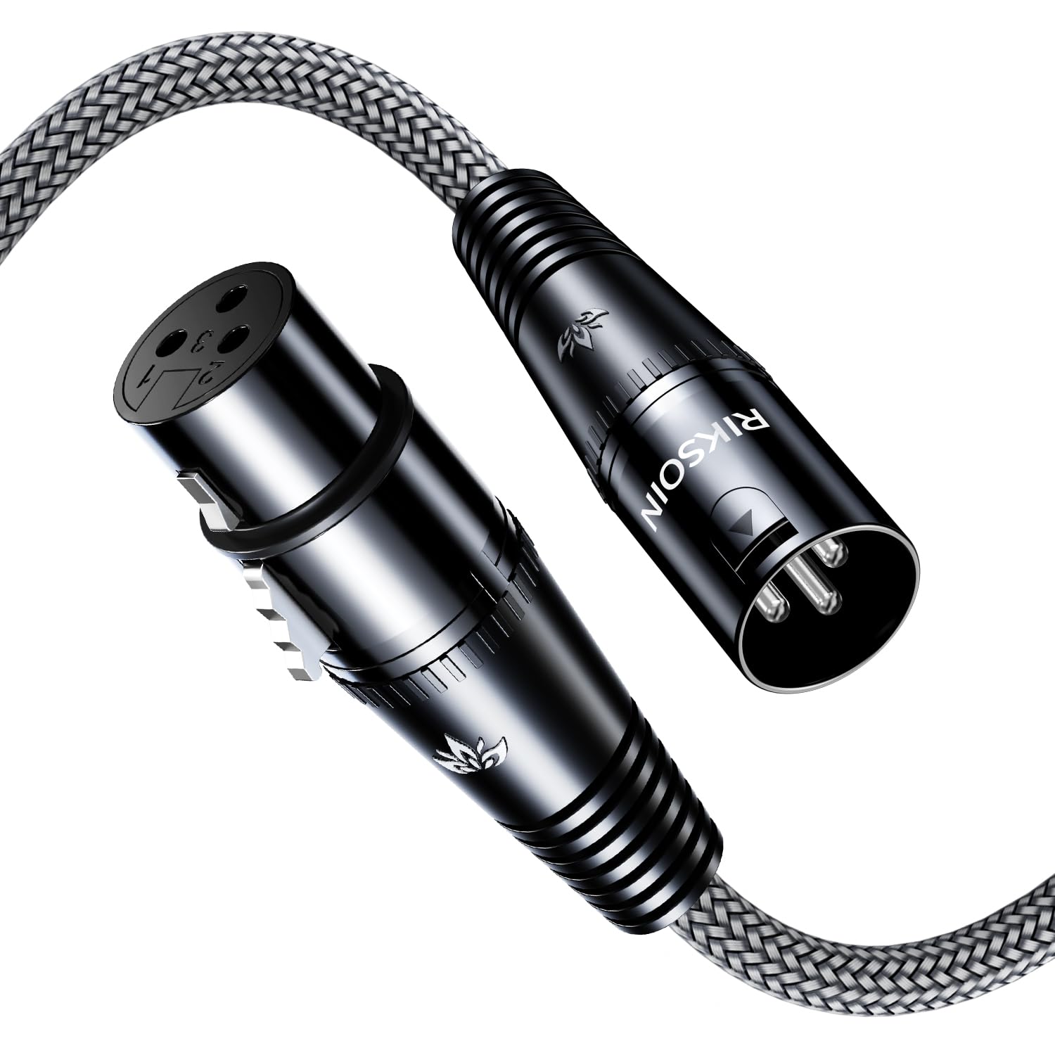 RIKSOIN 3 Pin XLR Cable 4FT/1.2M, Nylon Braided Male to Female Balanced Mic Cable- Gray