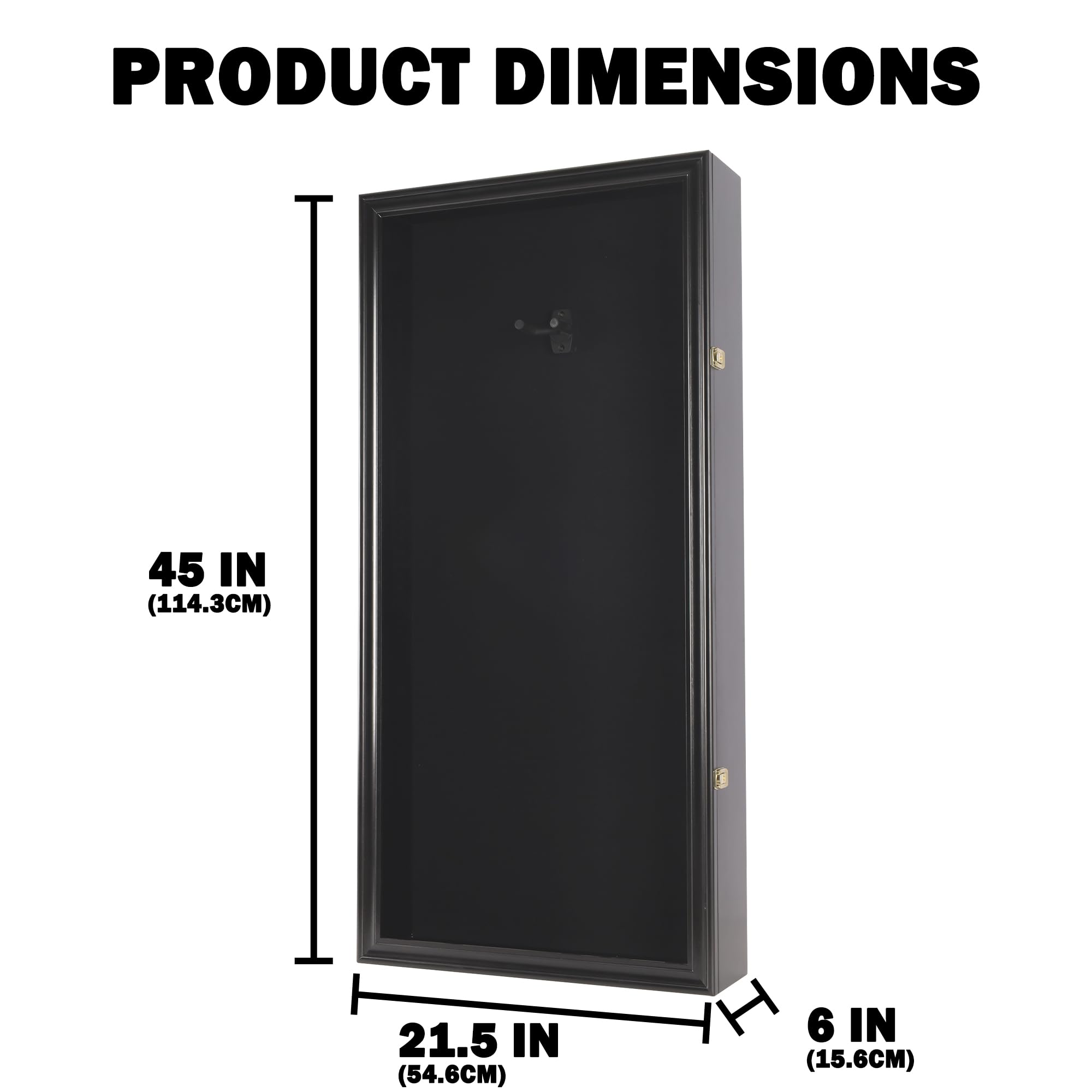 DisplayGifts 45″ Acoustic Guitar Display Case Cabinet Shadow Box with Guitar Hanger Stand, Lockable 98% UV Protection Black Felt Interior Black Finish Frame