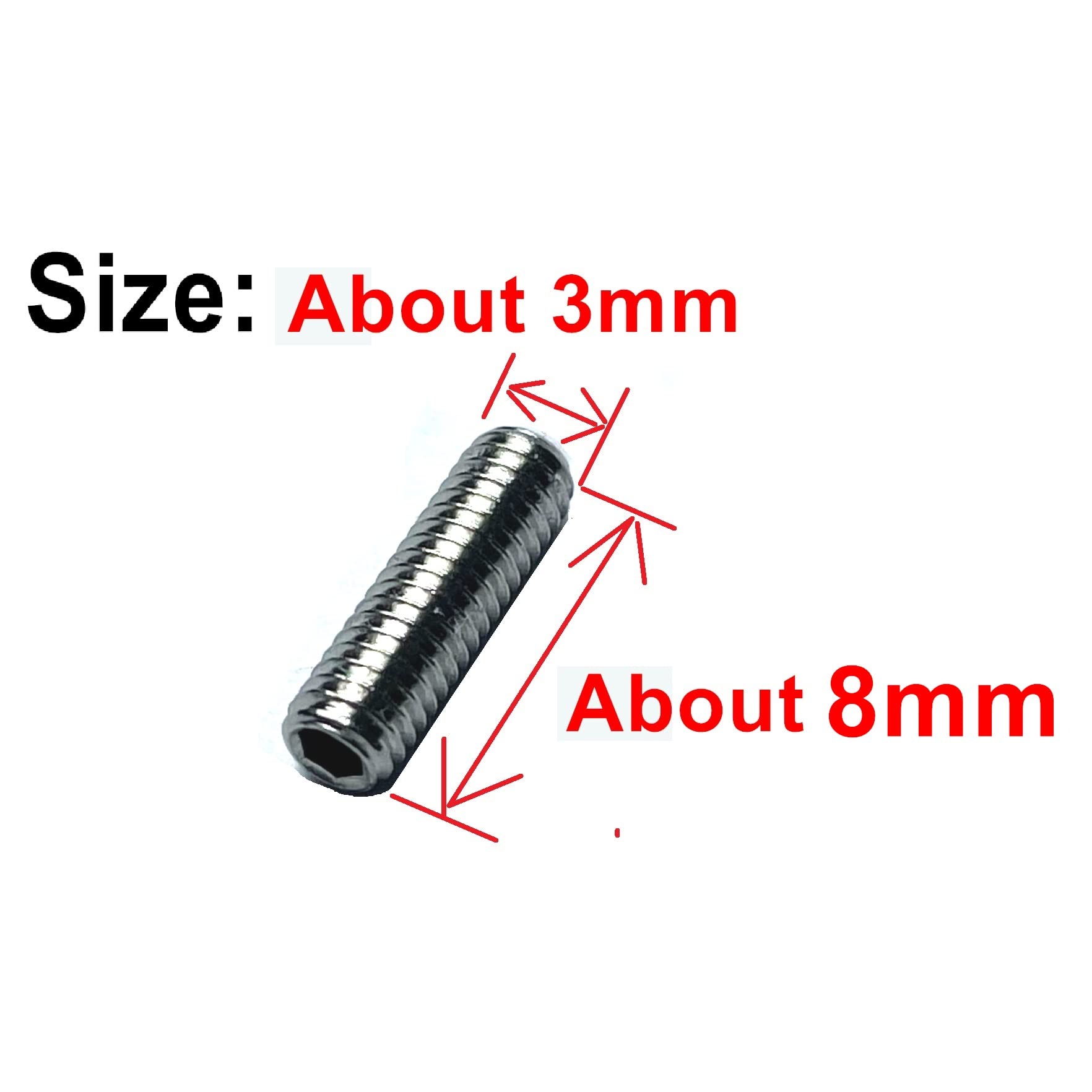 ZDingTech 50pcs M3 x 8mm 304 Stainless Steel Guitar Bridge Saddle Height Adjustment Screws for Fender Stratocaster Telecaster with 1.5mm Wrench,Set Grub Screws Hex Allen Head Socket Set Screws Bolts