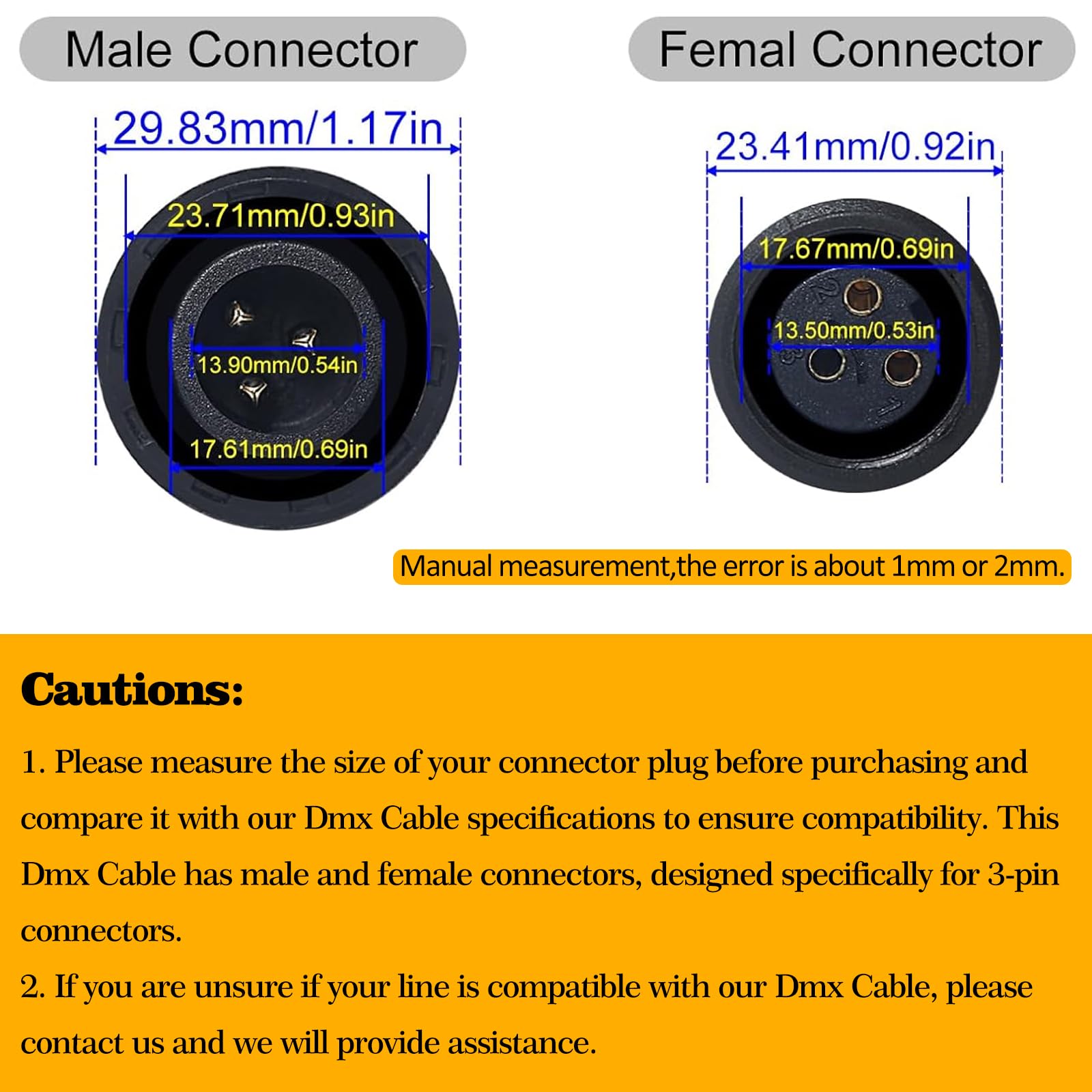 Waterproof XLR Connection Wire 3m 9.8ft IP Rated Extension Cable, Outdoor Dmx Cable Connector Converter for Stage Lights Hand in Hand 3 Pin Dmx Terminator Plug Waterproof Wire Caps