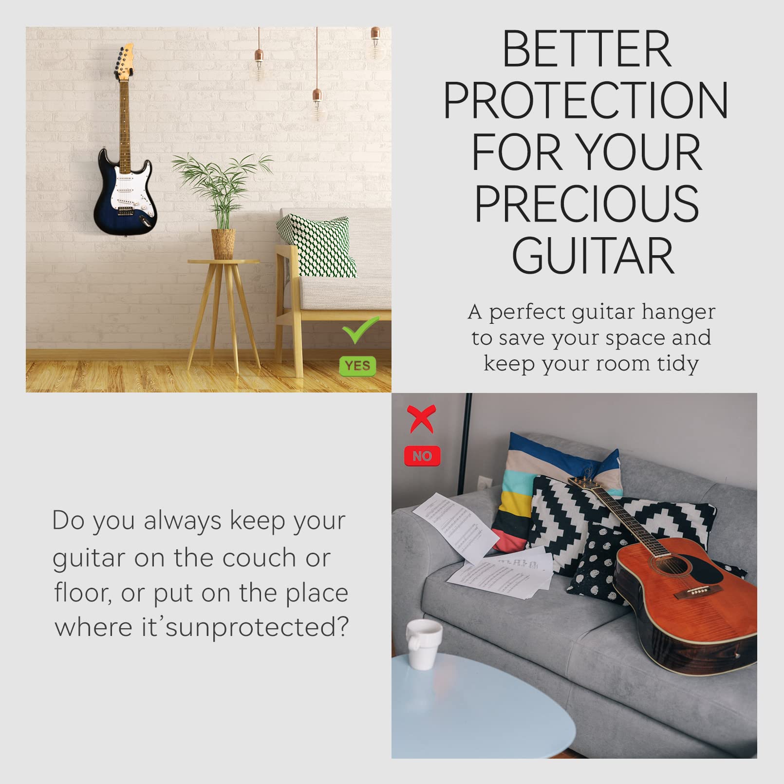 LALAOKS 6Pack Guitar Wall Mount Hanger for Guitar, Bass, Ukulele