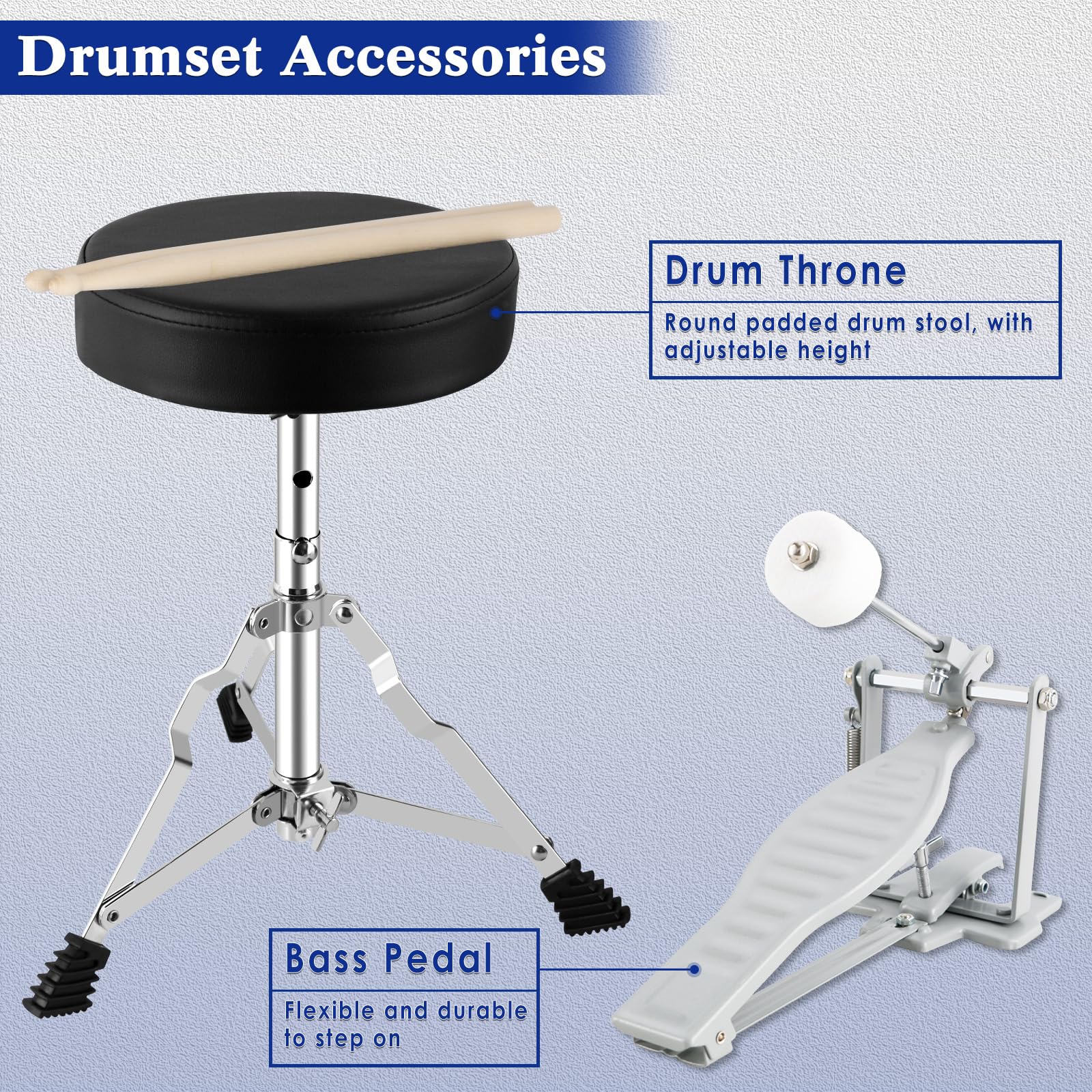 EASTROCK 3 Piece 14” Junior Drum sets for Drummer,Dark Blue