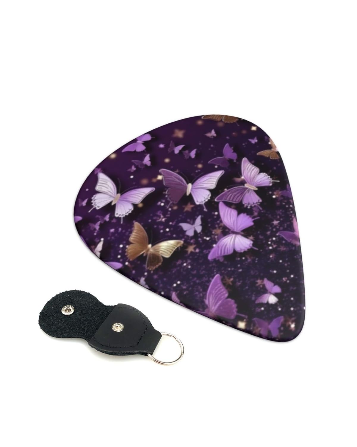 LOZUQII 6 Pack Guitar Picks with Bag, Medium 0.71mm – Cute Purple Butterfly