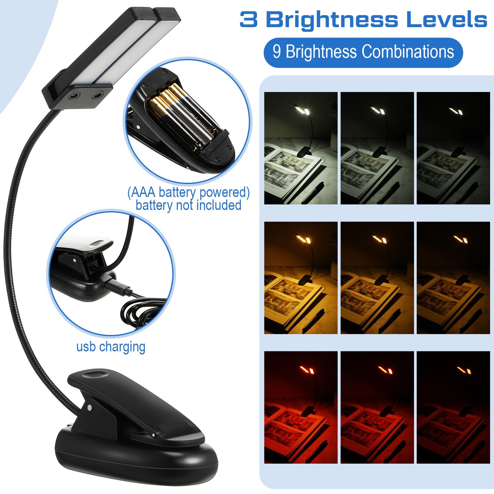 Retisee 12 Pcs Music Stand Lights Clip on Reading Lights,Double-lamp Style