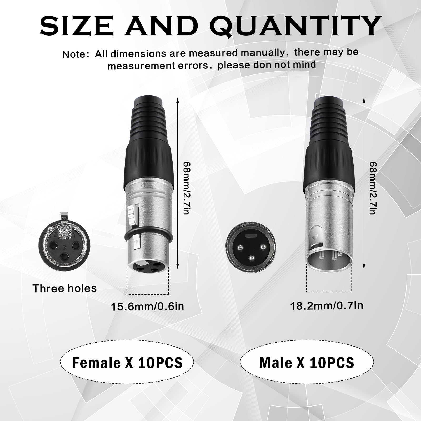 Zhengmy 20 Pcs 3 Pin XLR Solder Type Connector Cable Connector Microphone Audio Socket Accessories Made of Zinc Alloy for Microphone