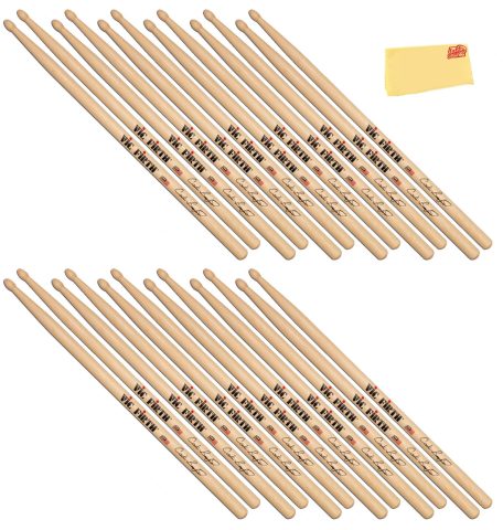 Vic Firth Signature Series Carter Beauford Drumsticks – 12‑Pack Bundle with Austin Bazaar Polishing Cloth
