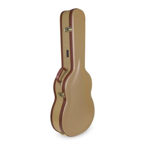 Crossrock Wooden Classical Guitar Case for 4/4 Full Size | Arched Top Design, Plush Interior, Metal Latches, Storage Compartment – Durable Hard Shell-Vintage Tweed(CRW600CTW)