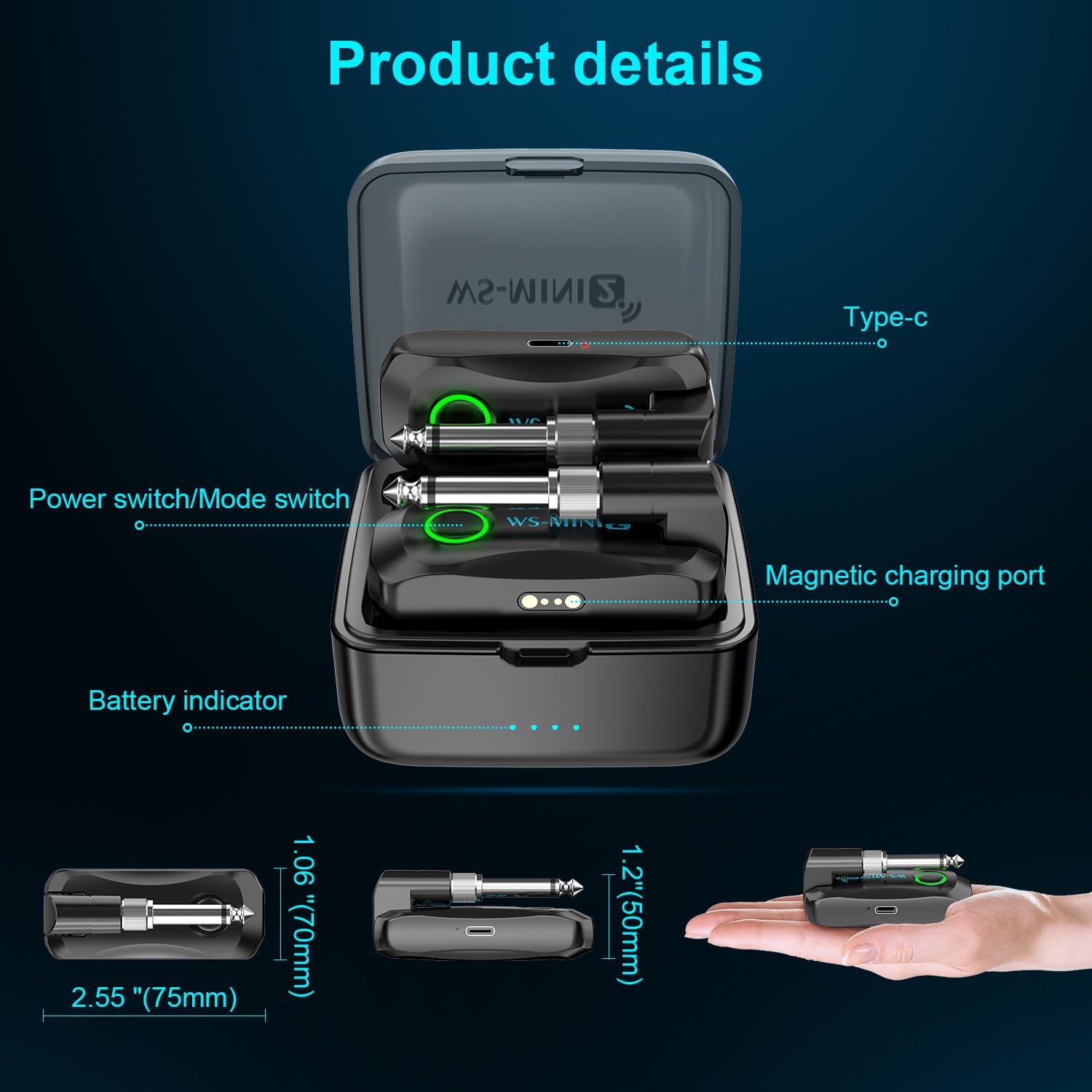 Sovvid Wireless Guitar System 2.4 GHz with Magnetic Charging Case Wireless Guitar Transmitter Receiver for Guitar Bass Electric Instruments