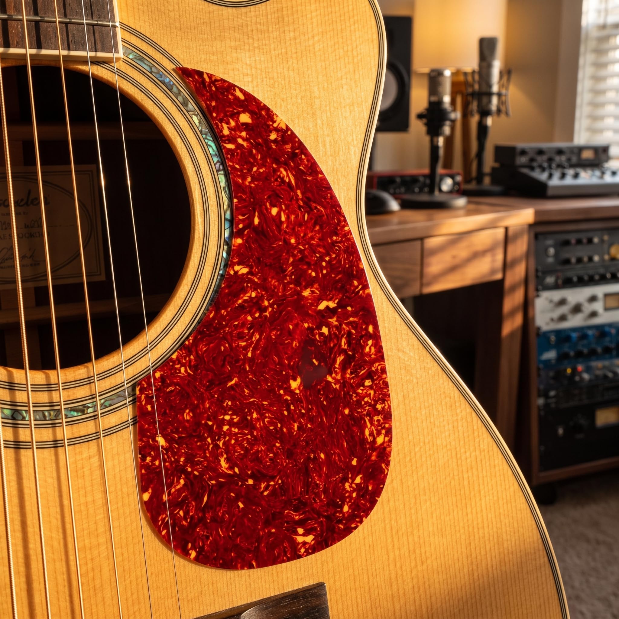 HZCOMND Teardrop Self Adhesive Acoustic Guitar Pickguard Anti-Scratch Plate Replacement Parts for Acoustic Guitar (Red Tortoise)