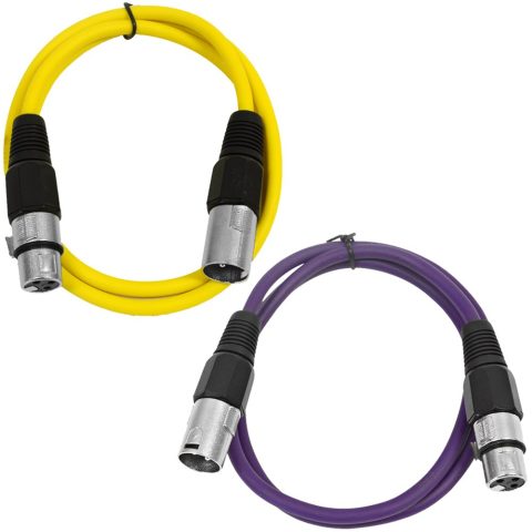 Seismic Audio – SAXLX-2-2 Pack of 2′ XLR Male to XLR Female Patch Cables – Balanced – 2 Foot Patch Cord – Yellow and Purple