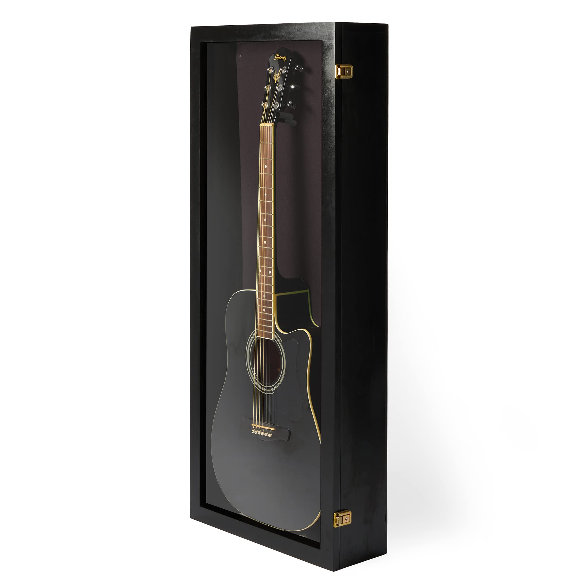PENNZONI Acoustic Guitar Display Case – Acrylic Acoustic Guitar Case – Guitar Display Case Wall Mount Made from Hardwood Frame & Clear Acrylic – Black w/ No Felt