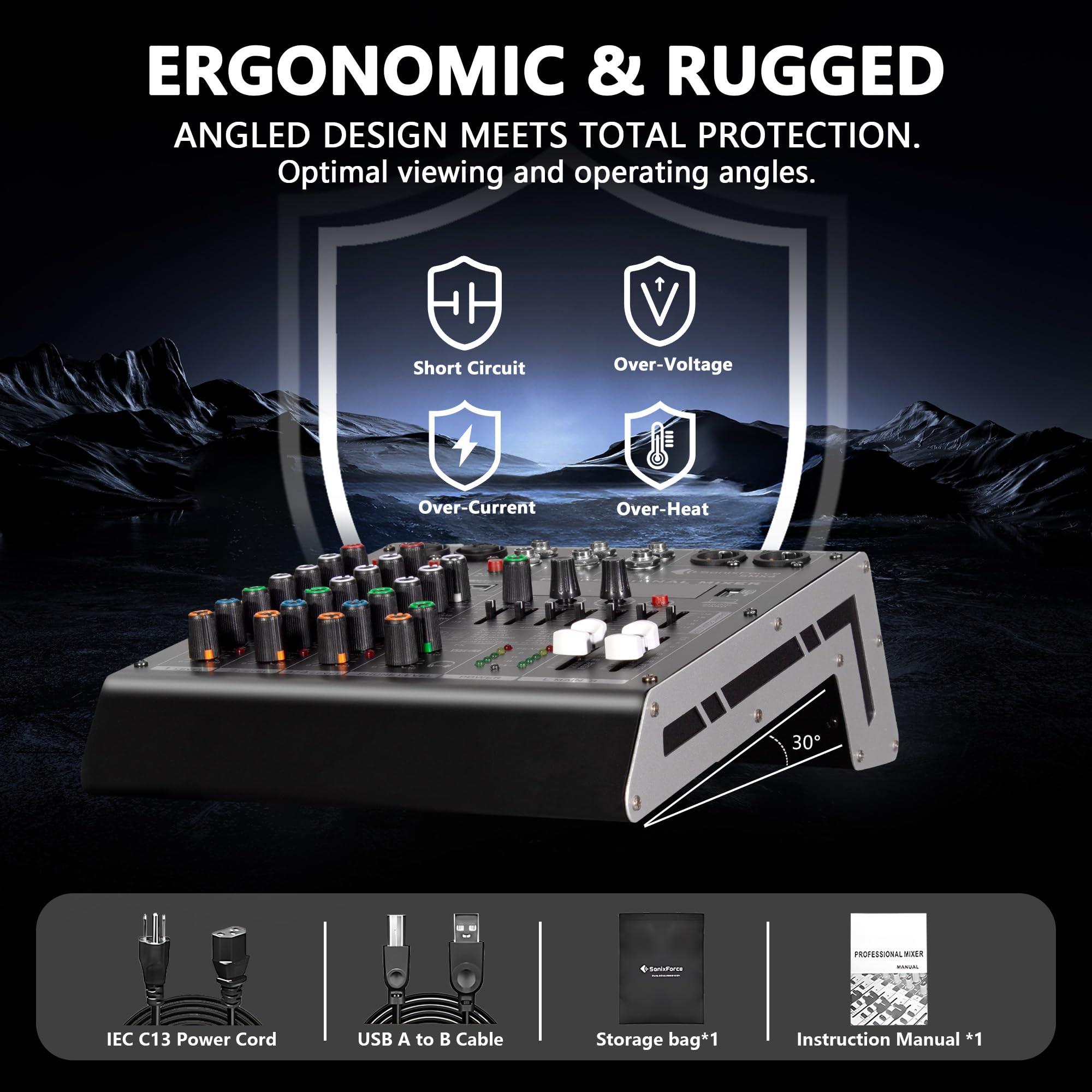 SonixForce 4 Channel Audio Mixer, 99 DSP Effects Sound Board Console