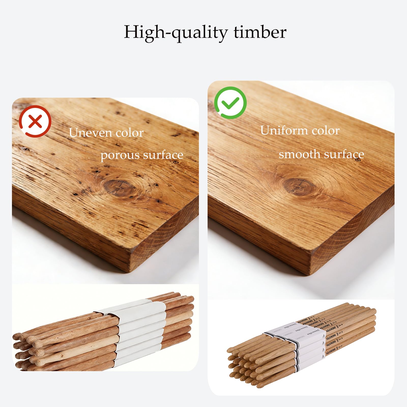 AQJUNONG Drum Sticks, Classic Oak Wood 2B Drumsticks (12 Pair)