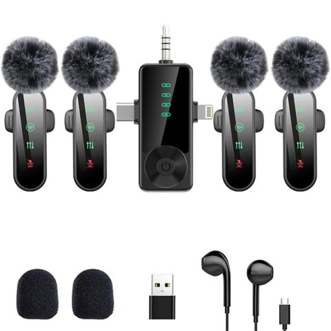 3 in 1/Four in one Wireless Lavalier Microphone for iPhone,iPad,Android,Camera,computer,mini Noise Reduction Recording Mic Ultra-Low Delay,for Vlog/ TikTok/YouTube Live Stream (Upgrade 4mic)