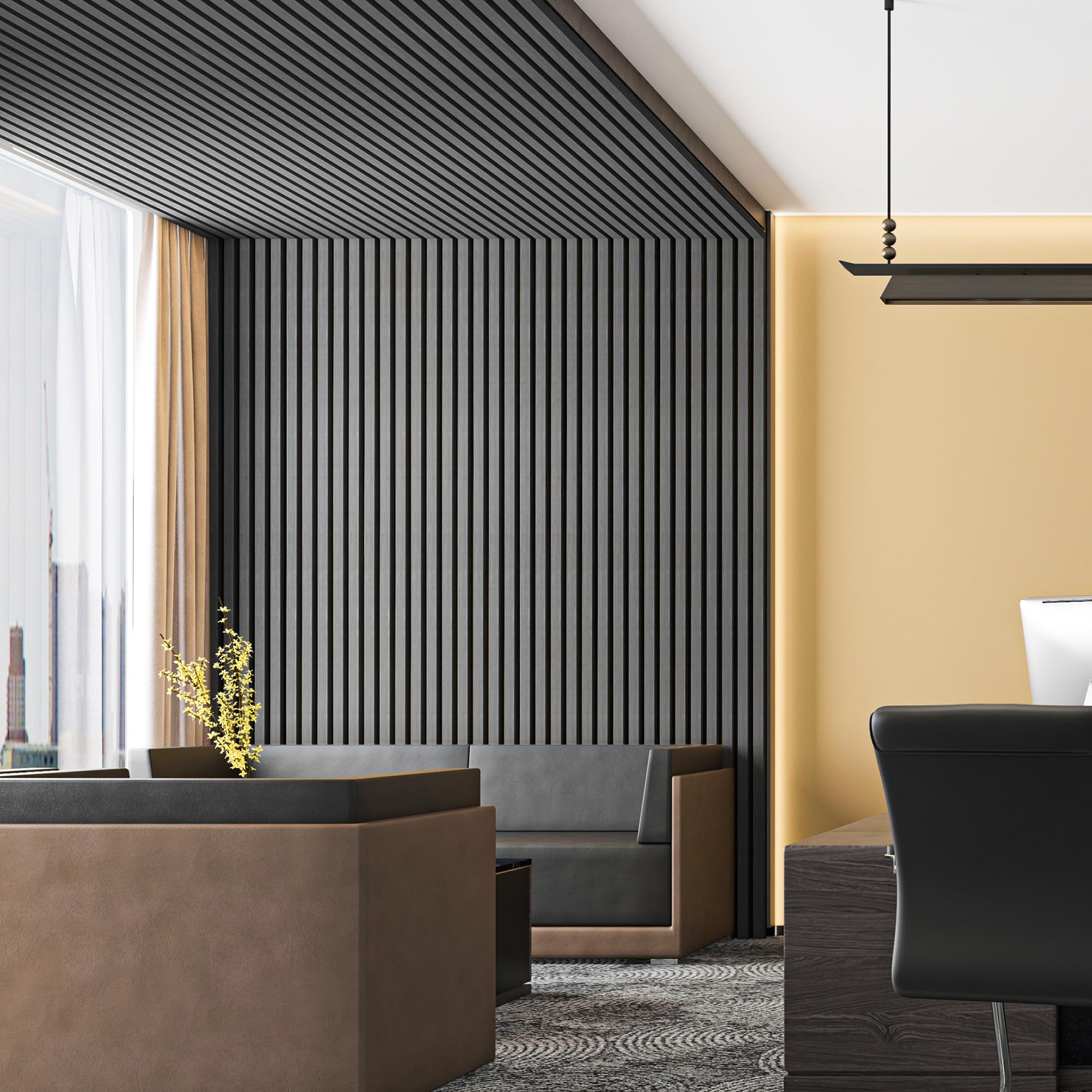 Art3d Acoustic Wood Slat Panels 94.5″x24″, 2-Pack, 31sq.ft, Matte Black