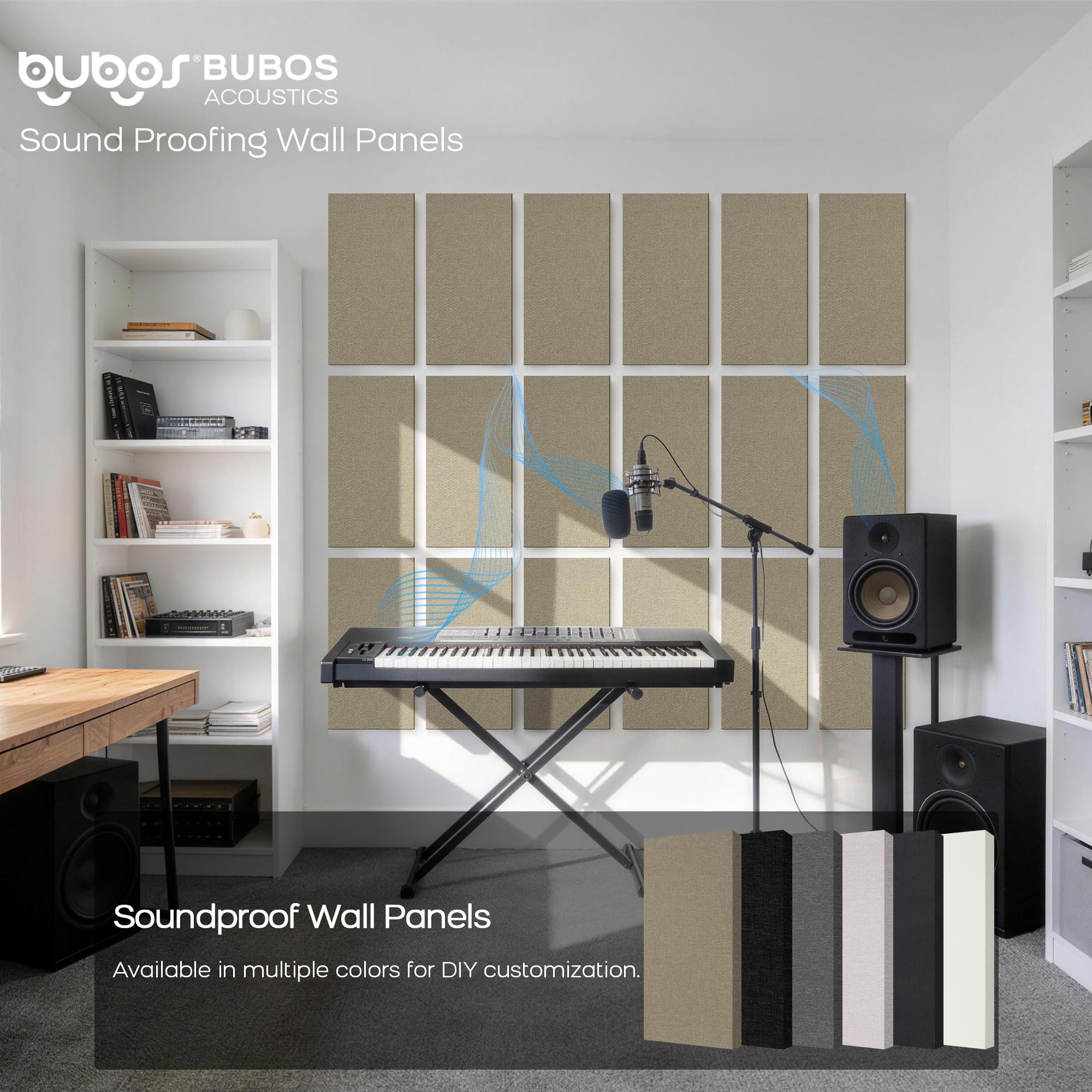 BUBOS 2-Pack Fabric Acoustic Panels 23.6×11.8×1″, Self-Adhesive Sound Panel
