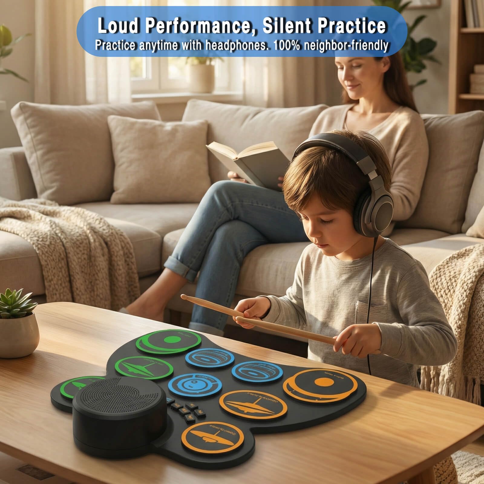 Roll Up Electric Drum Set for Quiet Practice, Kids, Beginners, 9 pads