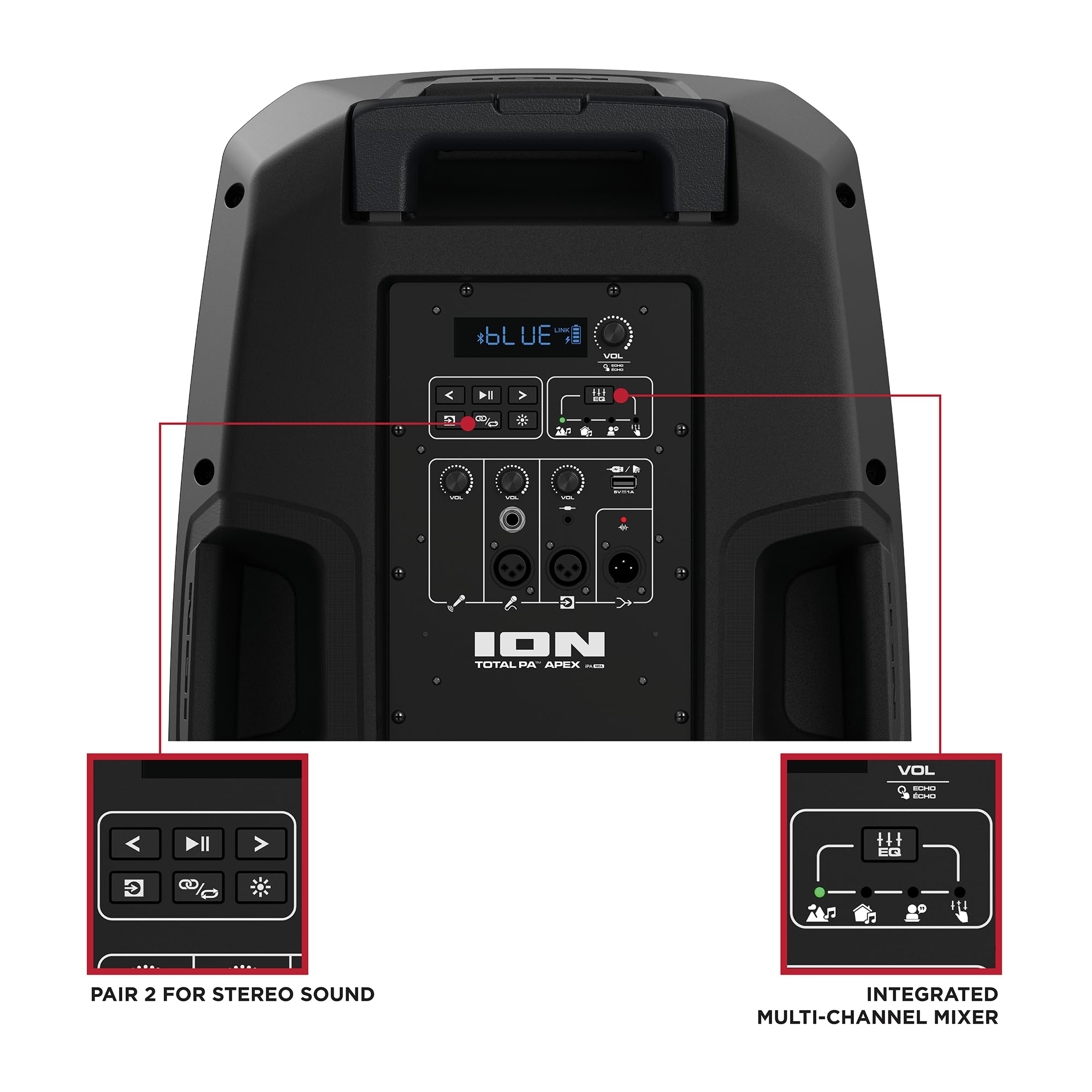 ION Audio Total PA APEX Battery-Powered Wireless High-Power PA System with Wireless Microphone, Bluetooth, Integrated Mixer and Party Lights (Renewed)