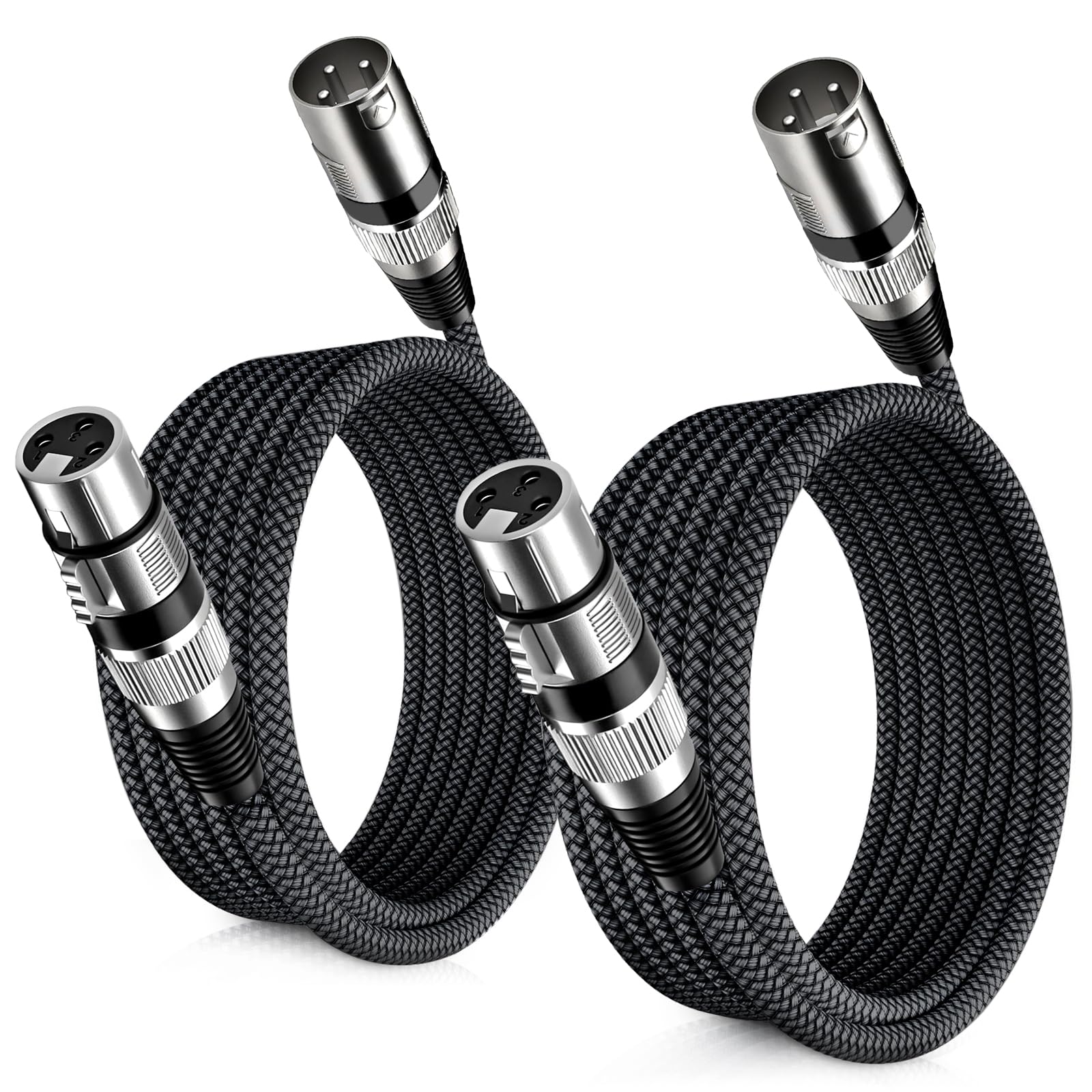 Elebase XLR Microphone Cable 2Pack,XLR Male to XLR Female Mic Cord,3-pin Balanced Shielded Cables Wire,for Amplifier Mixer,Recording Studio,Speaker Systems (0.9M/3FT/Gray)
