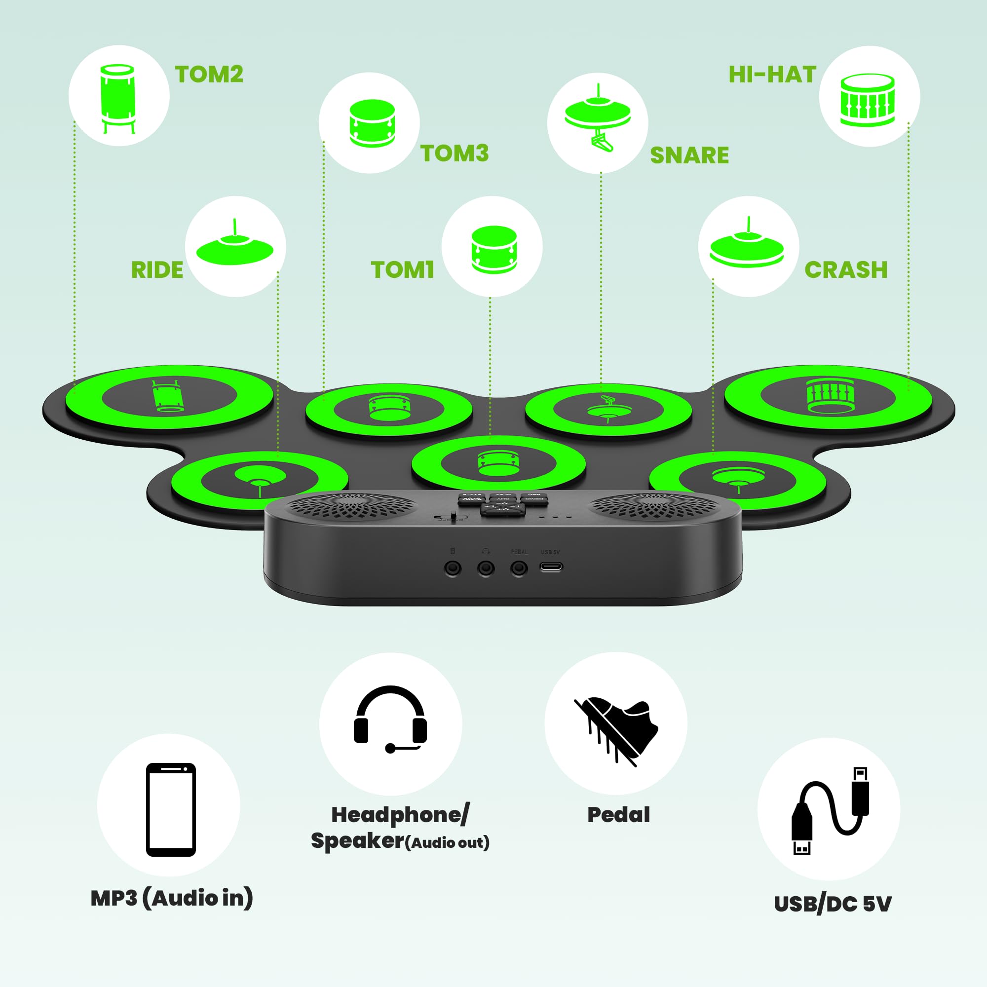 VerkTop Electric Drum Set, Built-in Dual Speaker Drum Pad and Sticks Kit