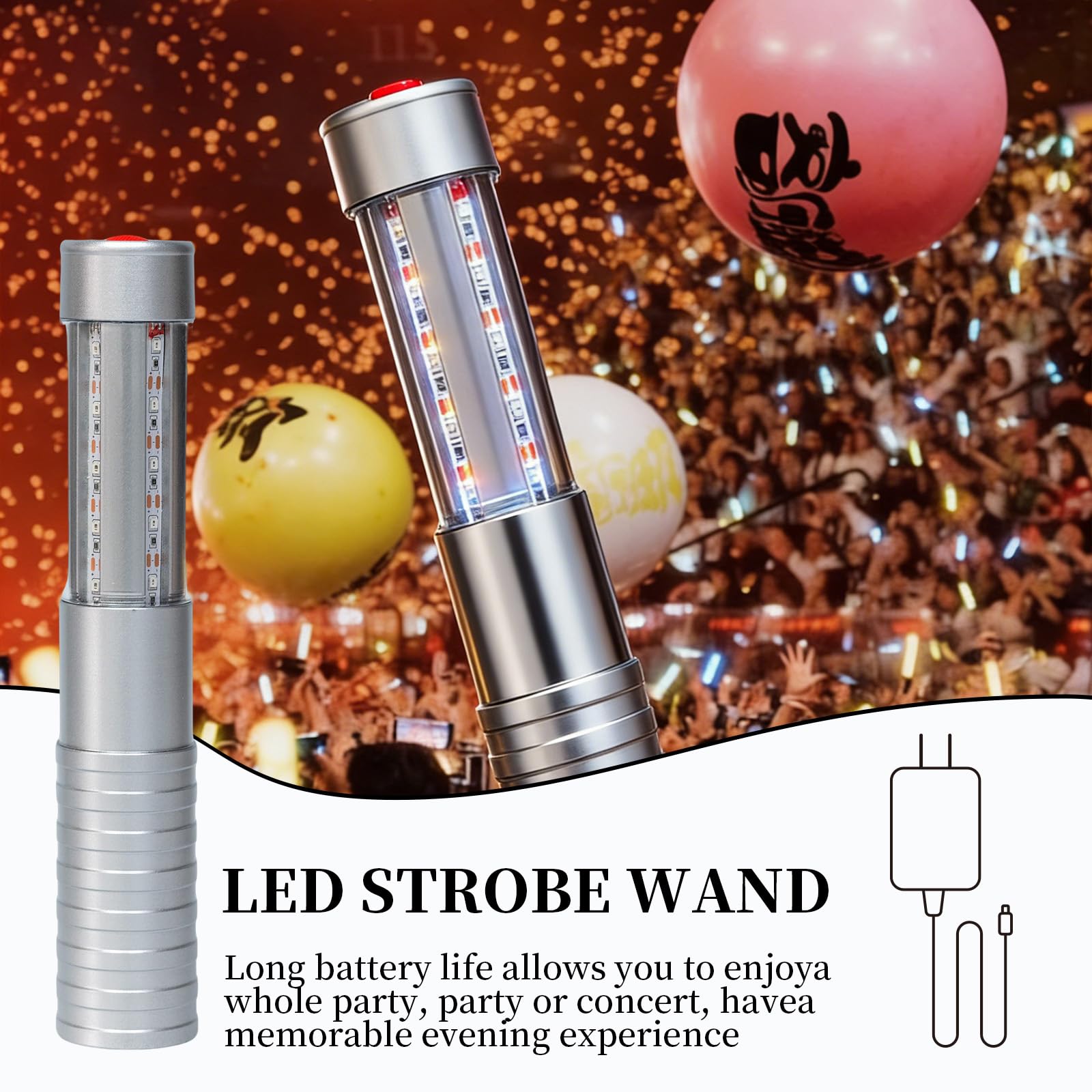 Strobe Bottle Girl Lights Baton Reusable Rechargeable LED Bottle Service Lights Service LED Champagne 2 Pcs for Bar Club Birthday Weddings Parties(Silver, White Light)