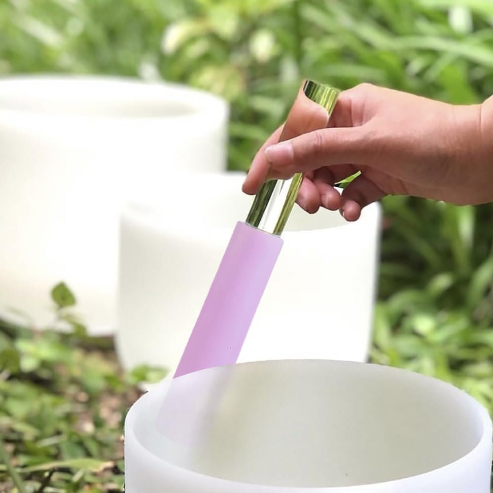 UPCEED 4 Pcs Singing Bowl Mallet Set Includes Solid and Hollow Acrylic Silicone Rubber Striker Mallet for Playing Quartz Crystal Singing Bowls with Bundle Pocket(WhitePurple)