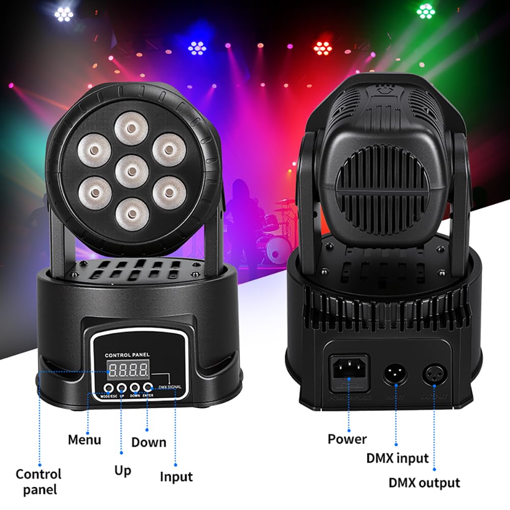 MINGJIE Moving Head Wash Light, 7x10W LED DMX DJ Stage Light