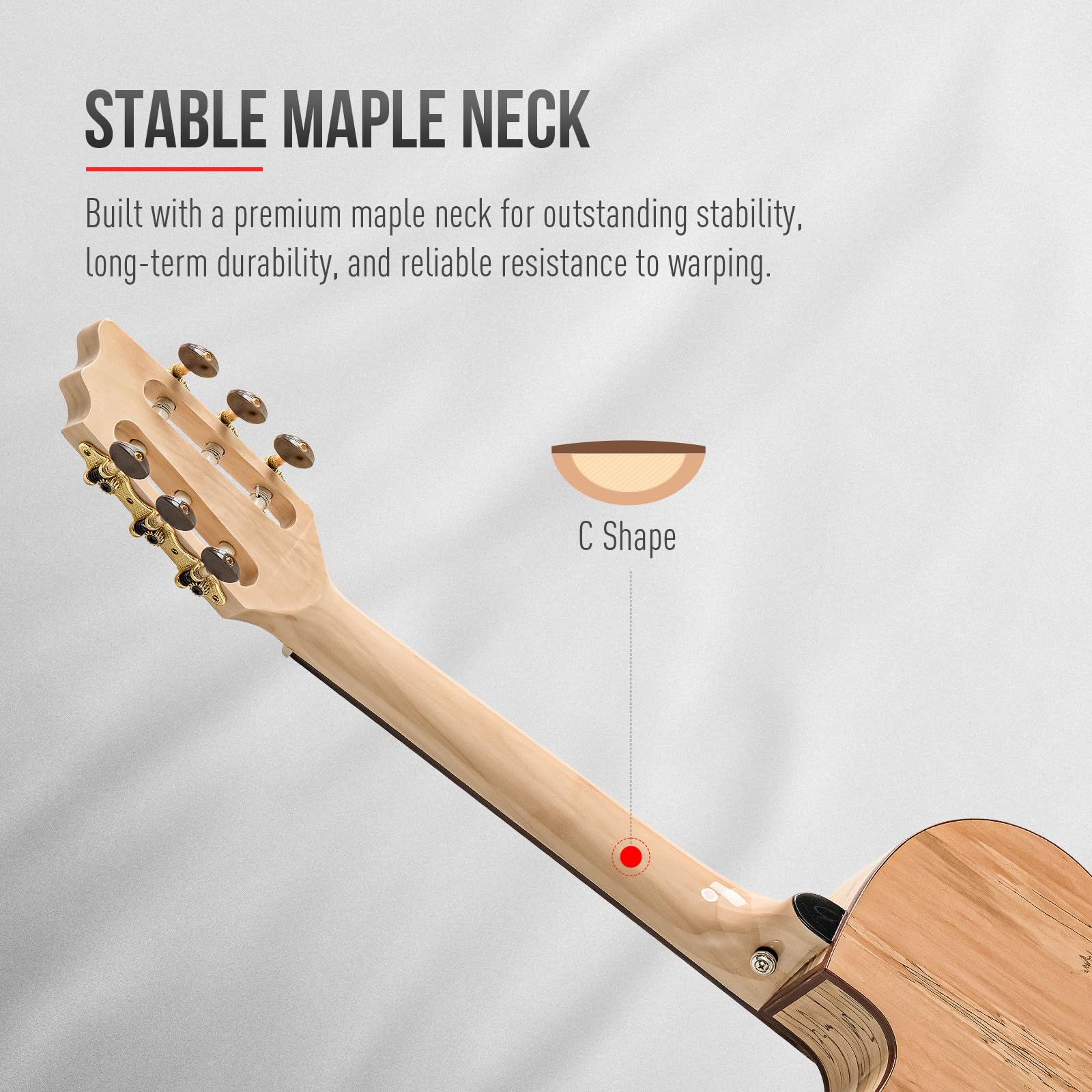 SONICAKE 39″ Acoustic Electric Crossover Guitar, Nylon String, Natural