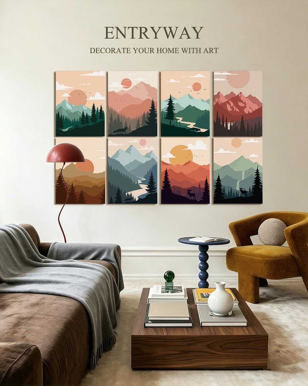 InSimSea Acoustic Art Wall Panels, Minimalist Boho Mountain, 48x32in