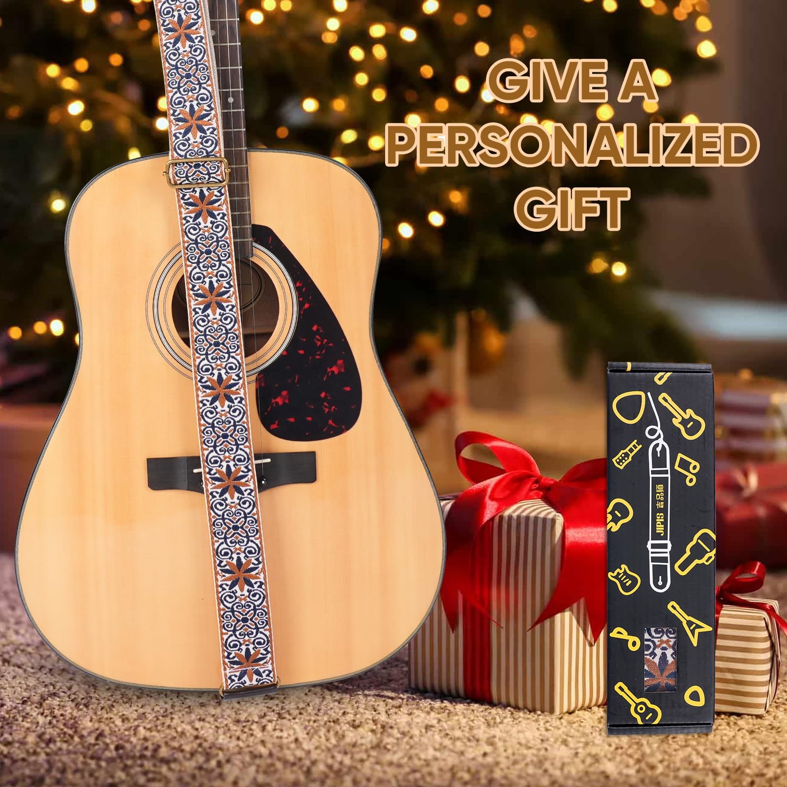 JIPIS Embroidered Guitar Strap for Acoustic/Electric Guitars/Bass,with Free 1 Head strap, 2 Anti Slip Buckles, 3 Guitar Picks (GS-89-2 Petal Brown)