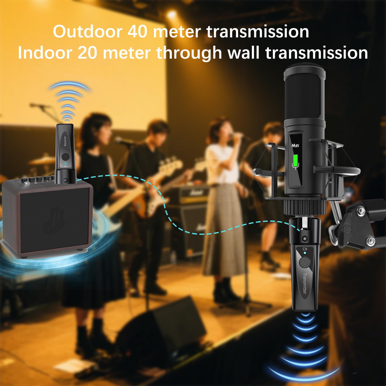 LANLison Wireless XLR Microphone System 1 Transmitter & 1 Receiver 2.4 GHz Digital Wireless Mic Kit for Dynamic & Condenser Mics (Phantom Under 24 V) Ultra-Low Latency, 4 Selectable Channels