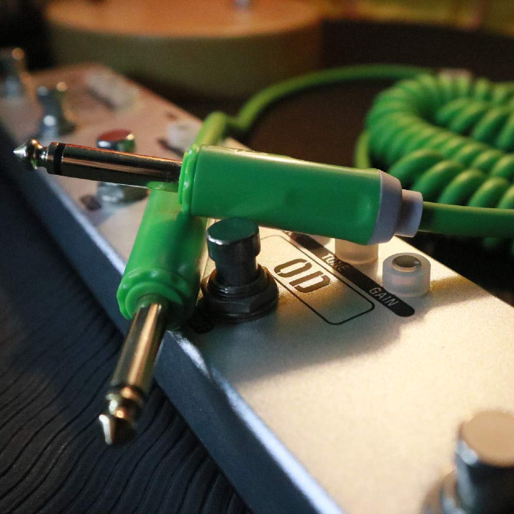 Aestivate 16ft/5m Coiled Guitar Cable Electric Instrument Cable Curly Instrument Cable Stretchable Straight to Straight Dual Straight Plugs(Green)