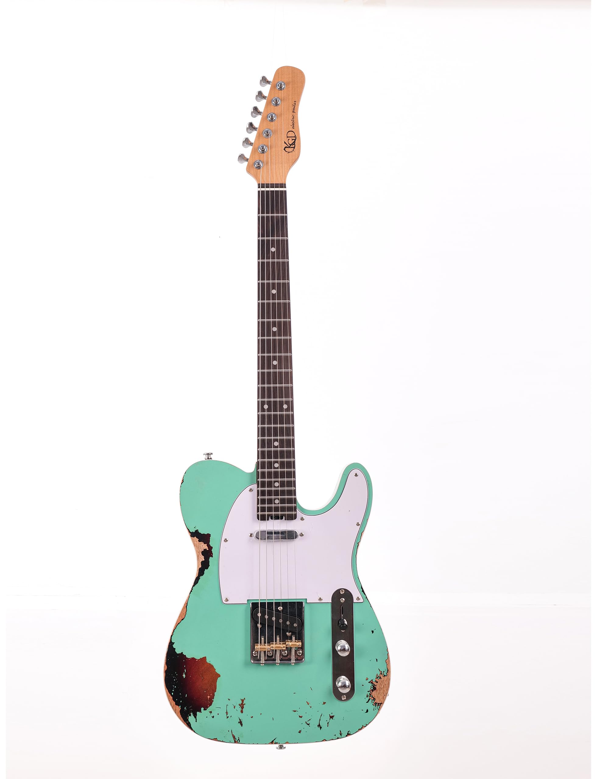 KGD Relic electric guitar mahogany body carbonized maple neck rosewood fretboard 6-string solidbody electric guitar S-S pickupsbrass barrel saddle bridge (Spectra Green)