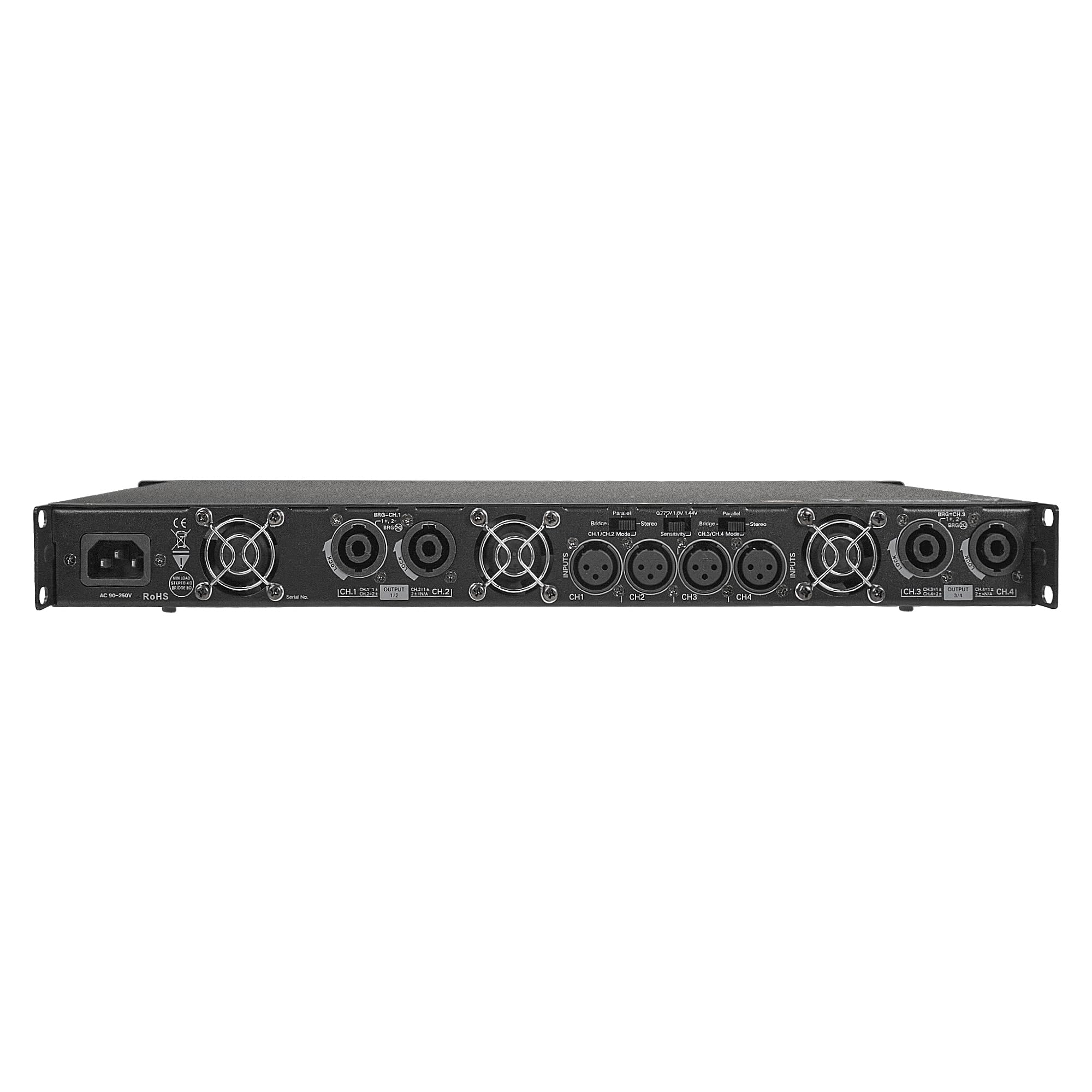Sound Town Ultra-Lightweight 1U 4-Channel PA/DJ Power Amplifier, 4 x 1400W at 4-ohm, Supports 2, 4 & 8-ohm (ST-UPDM4C)