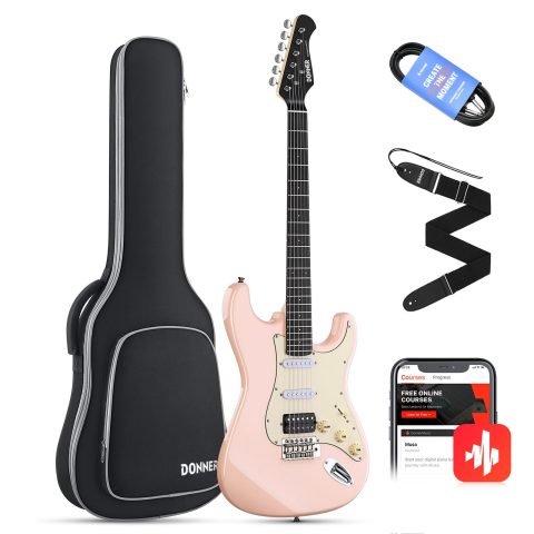 Donner DST-200 Full-size Beginner Electric Guitar with HSS Coil Split, Pink