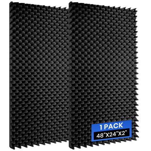 2 Pack Acoustic Foam Panels, 48”X24”X2” Egg Crate Sound Proof Foam, High Density Noise Cancelling Soundproofing Wall Panels for Studio Office Game Room (Black)