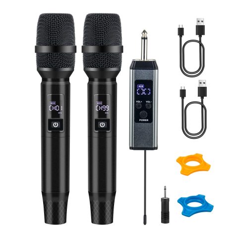 WONATU Wireless Karaoke Microphone, Dual Handheld Mic with 2.4G Dual Signal Chip, 260FT Range, 40H Rechargeable Battery, DSP Noise Cancelling, 99 Channels for Singing, Party, Church