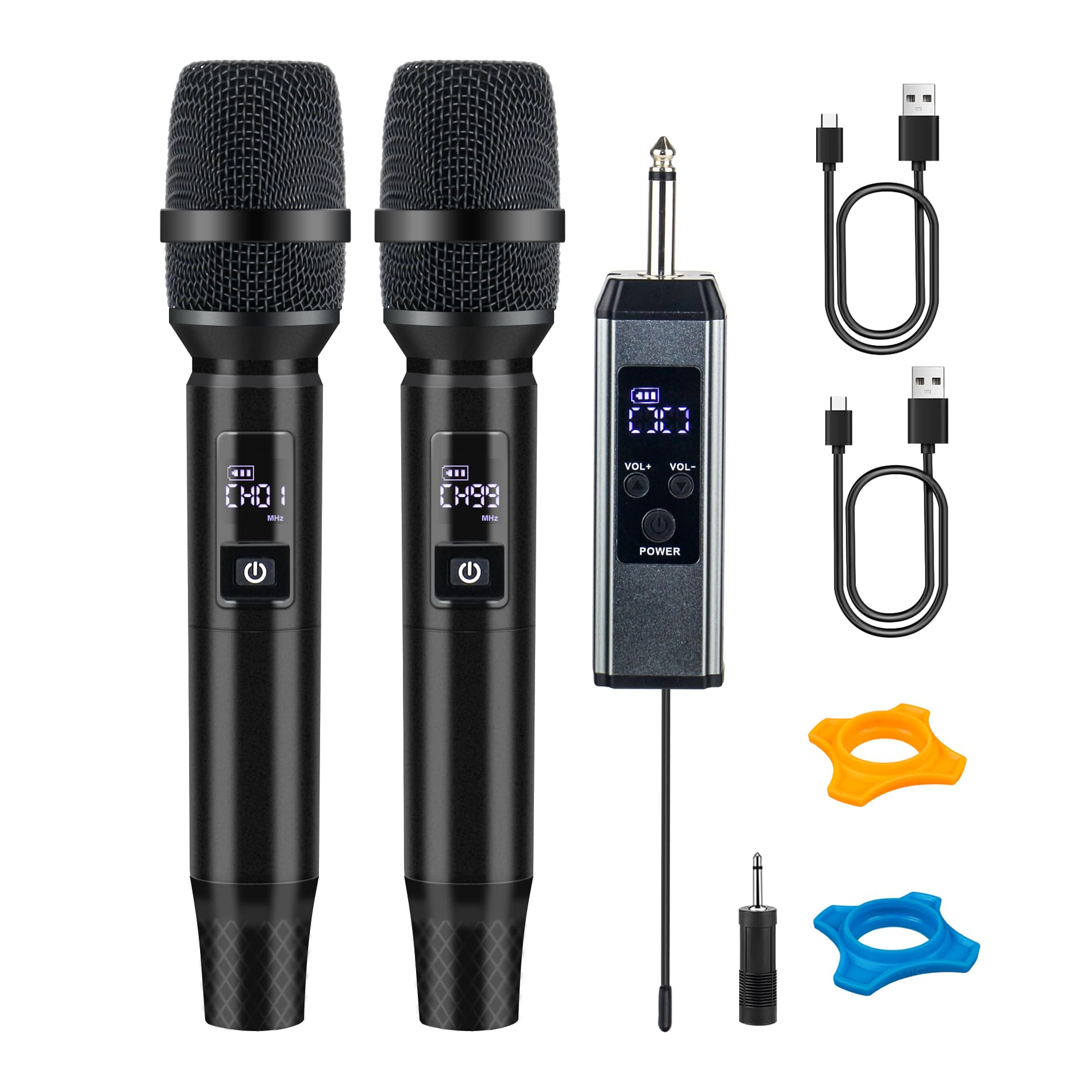 WONATU Wireless Karaoke Microphone, Dual Handheld Mic with 2.4G Dual Signal Chip, 260FT Range, 40H Rechargeable Battery, DSP Noise Cancelling, 99 Channels for Singing, Party, Church